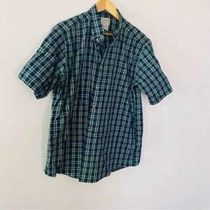 LL Bean large green plaid short sleeve button down